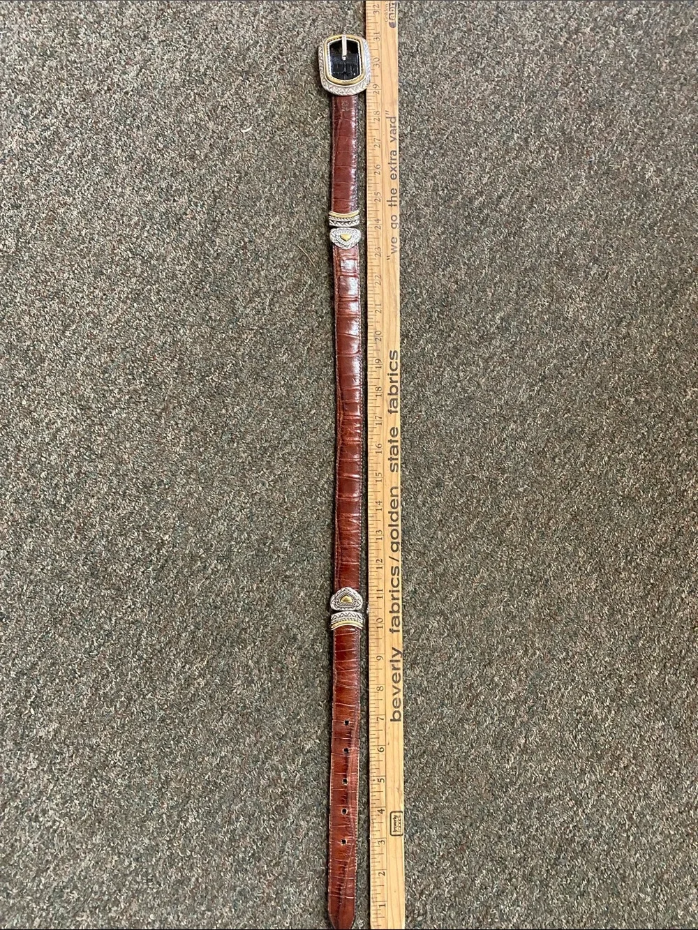 Croc-Effect Black Leather Belt with Ornate Gold Buckle